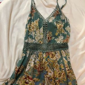 Green Floral Spring Boho Romper